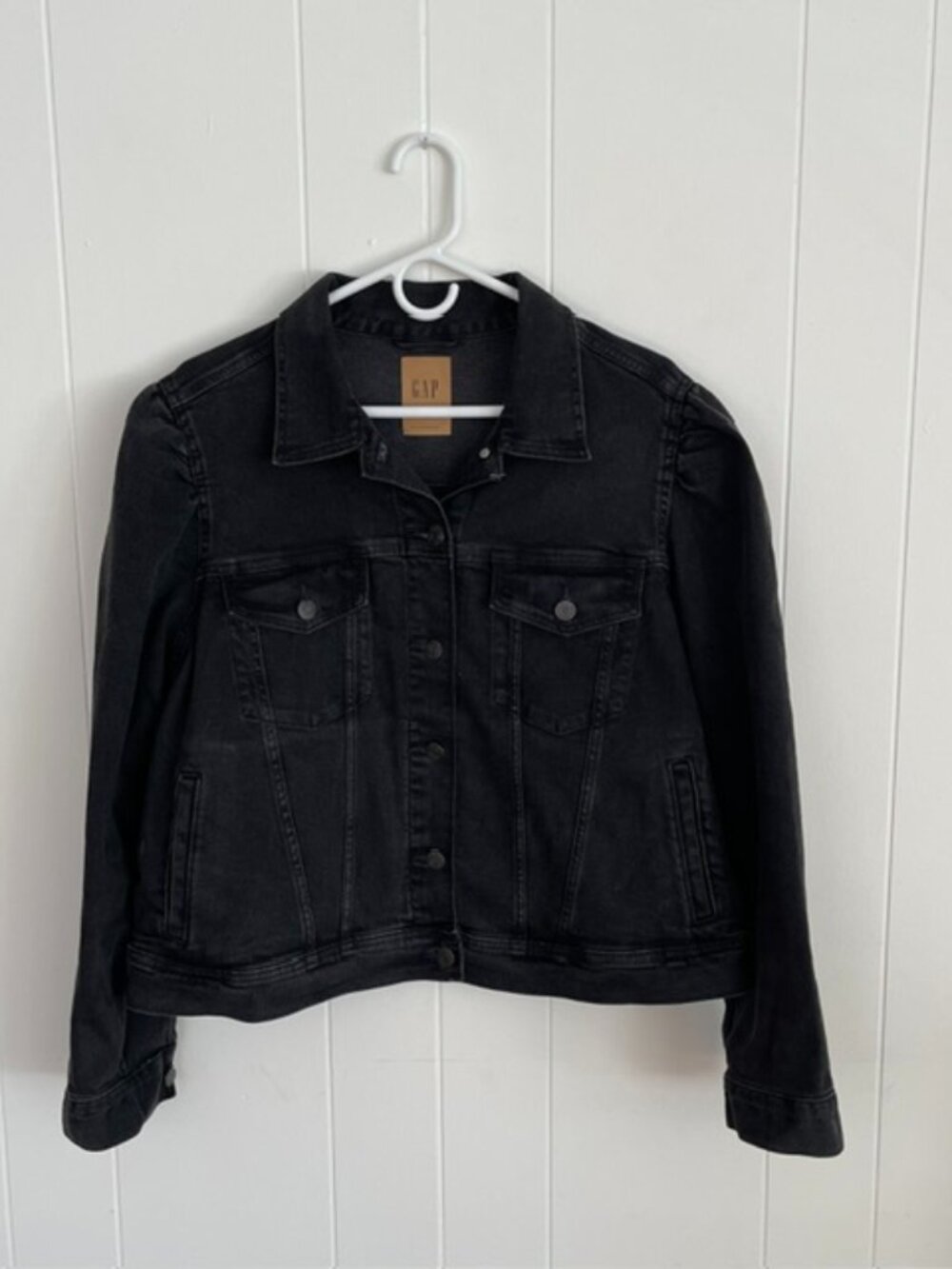 Gap Puff Sleeve Black Stretch Denim Jacket XXL